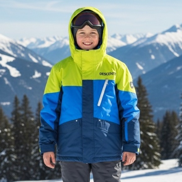 Descente Ski Jacket Youth Kids Child US 18 Snowboard Winter Coat Blue Yellow - Picture 1 of 16
